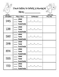 Four Ways To Write A Number Written Expanded And Standard Form Practice Kindergarten Math Worksheets Math Place Value Writing Numbers