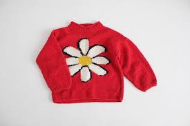Red Daisy Sweater Chunky Wool Sweater Otavalo Native Etsy Sweaters Hot Sweater Wool Sweaters
