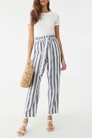 Black And White Striped Pants Forever 21 Striped Paperbag Pants Affiliate Sponsored Striped Paperbag Pants Summer Pants Outfits Paperbag Pants Pants For Women