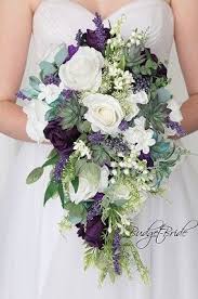 Plum And Purple Cascading Teardrop Brides Bouquet With Succulents Plum And Purple Cascading In 2020 Purple Wedding Bouquets Purple Bridal Bouquet Purple Bride Bouquet