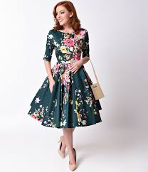 1950s Dresses 50s Dresses 1950s Style Dresses Vintage Midi Dresses Vintage Green Dress Retro Dress