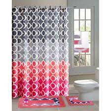 One of the best ways to brighten up a bathroom is with a new shower curtain. Hajar Pink Gray Chains 15 Piece Bathroom Accessory Set 2 Bath Mats Shower Curtain 12 Fabric Covered Rings Walmart Com Walmart Com