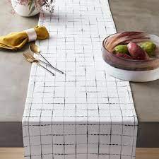 Faulty seconds diamante table or bed runner crushed velvet silver white pink. Modern Black White Grid Woven Cotton Table Runner