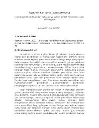 Isu dan cabaran pendidikan semasa. Doc Kritikan Jurnal Bahasa Melayu Liberalisasi Pendidikan Dan Cabarannya Dalam Konteks Pendidikan Islam Di Malaysia Amran Mat Arriffen Academia Edu