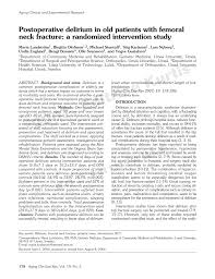 We would like to show you a description here but the site won't allow us. Pdf Postoperative Delirium In Old Patients With Femoral Neck Fracture A Randomized Intervention Study