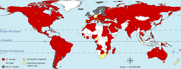 World distribution of Dirofilaria immitis. This map was built using... | Download Scientific Diagram