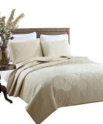 Flowers embroidered coffee solid color bedspread coverlet set 2 pcs twin size. Brandream Beige Farmhouse Quilted Comforter Set Queen Size Bed Quilt Set 100 Cotton Medallion Stitching 3 Piece Farmhouse Goals