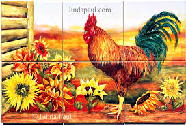 Rooster spoon rest kitchen decor country decor rooster decor chicken decor chicken collector rooster lover. Rooster Kitchen Decor Backsplash With Sunflowers Tile Murals Of Roosters