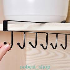 6 Hooks Cup Holder Hang Kitchen Cabinet Under Shelf Storage Rack Organiser Vht Ebay Kitchen Storage Rack Kitchen Cabinet Storage Functional Kitchen Storage