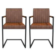 Shop our faux leather arm chairs selection from the world's finest dealers on 1stdibs. Pair Of Brown Faux Leather Industrial Dining Chairs With Arms Isaac Furniture123