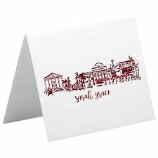 This is a stylized scene of the columbia, south carolina. Personalized Foldover Notecard Stationery Set University South Carolina Campus Skyline Landmarks Columbia South Carolina