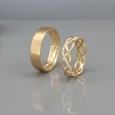 14k Gold Eternity Wedding Rings Set With Diamonds Handmade Etsy In 2020 Couple Wedding Rings Wedding Rings Sets His And Hers Rose Gold Engagement Ring