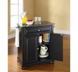 Alexandria Solid Black Granite Top Portable Kitchen Island in Black Finish