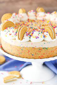 No Bake Funfetti Oreo Birthday Cake Cheesecake Recipe Birthday Cake Cheesecake Birthday Cake Flavors Birthday Cheesecake