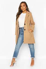 Boohoo petite belted double breasted wool look coat size au 10 colour camel. Women S Petite Button Detail Camel Duster Coat Boohoo Uk