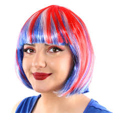 UNION JACK WIGS BLUE WHITE RED VE DAY FANCY DRESS COSTUMES LONG BOB LONDON  LOT
