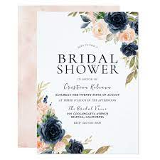 Blush Navy Peach Flowers Bridal Shower Invitation Zazzle Com In 2021 Bridal Shower Invitations Flowers Spring Wedding Invitations Bridal Shower Flowers