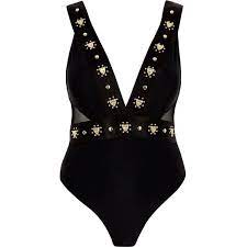 River Island Black Gold Tone Leopard Stud Plunge Swimsuit 76 Liked On Polyvore Featuring Swimw Swimsuit Inspiration Swimming Bathing Suits Plunge Swimsuit