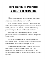 How To Create And Pitch A Reality Tv Show Idea