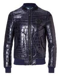 Philipp Plein Real Navy Blue Crocodile Jacket Leather Jacket Men Style Leather Bomber Biker Jacket Style