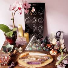 Spiritual Glamour How To Use Crystals And Stones In Your Home To Attract More Of What You Want Ashlina Kaposta Altar Meditation Altar Pagan Altar