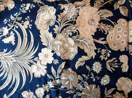 Vintage Decorator Fabric Wedgewood Blue And Cream Floral Yardage Fabric Decor Tropical Fabric Vintage