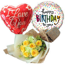 Send birthday flowers and balloons. Order 6 Yellow Roses Bouquet With Mini Mylar Balloon In Fukuoka City Japan