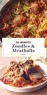 30 Minute Meals One Pot Zoodles And Meatballs Recipe The Beauty Of Using Spiralized Zucchini Noodle Recipes Easy Zucchini Noodles Recipe Easy Zoodle Recipes