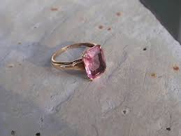 Art Deco Pink Stone Ring 10k Yellow Gold Square October Pink Stone Rings Victorian Rings Pink Stone