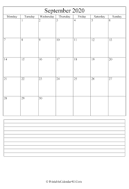 What's more, in the event that we talk about the roman calendar. Printable September Calendar 2020 With Notes Portrait