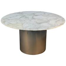 Knoll Arabescato Marble Top Knife Edge Dining Table On Chrome Drum Base 1stdibs Com Marble Tables Design Marble Top Coffee Table Round Marble Table