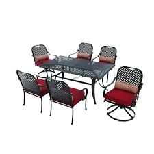 Hampton Bay Fall River 7 Piece Patio Dining Set With Dragon Fruit Cushion Dy11034 7 Patio Dining Furniture Hampton Bay Patio Furniture Patio Furniture Cushions