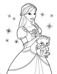 Printable barbie princess 07 coloring page. Cute Cat And Barbie Princess Coloring Page Coloring Sun