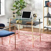 Urred computer desk glass top and metal frame, desk table for computer desk gaming modern study office work writing desks table for home office small black (39.4 inch) 3.9 out of 5 stars 84. Glass Gold Desks You Ll Love In 2021 Wayfair