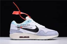 Latest Men S Off White X Nike Air Max 1 White Light Blue Black Aa3827 100