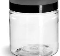 8 oz Clear PET Straight Sided Jars w/ Black Smooth Plastic Lined Caps