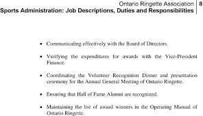 Sample of the vice president job description: Sport Administration Job Descriptions Duties And Responsibilities Pdf Free Download