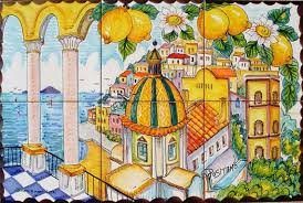 The beauty of the italian art has been hand painted on ceramic tiles that will make your home more unique. Lovely Positano Italy Unique Art Piece Handpainted On Ceramic Etsy Tile Murals Landscape Wall Decor Hand Painted Tile