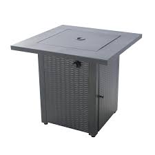 Hampton Bay 28 In Square Steel Gas Fire Pit With Burner And Table Lid Wellfp5010 The Home Depot Propane Fire Pit Table Gas Firepit Fire Pit Table
