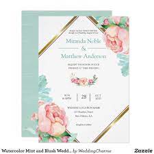 Watercolor Mint And Blush Wedding Invitation Pink Wedding Invitations Blush Wedding Invitations Green Wedding Invitations