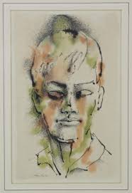 Malcolm Edgar Case, Man's Head, Watercolor and Ink