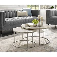 Grace End Or Coffee Table Round Natural Marble Metal Frame Stackable Set Of 2 Inspired Home In 2020 Coffee Table Nesting Coffee Tables Silver Coffee Table