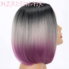 Black and purple bob hairstyles. Merisi Hair Short Wig Straight Bob Hairstyle Synthetic Hair Black Ombre Gray Purple Wigs For Women 12 Inch Clearance Processing Buy At The Price Of 9 32 In Aliexpress Com Imall Com