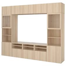 Hemnes White Stain Light Brown Clear Glass Tv Storage Combination 326x197 Cm Ikea Tv Schranke Ikea Vitrine