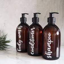 Amber Reusable Bathroom Toiletries Bottles With Script Font Soap Dispenser Refillable Shampoo Bottles Shampoo Bottles Soap Dispenser Bathroom Soap Dispenser