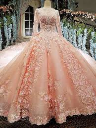 Muslim Blush Pink Beaded Bridal Dresses 2018 High Collar Full Sleeves Bridal Gowns 3d Flower Crystal Dubai Robe De Mariee Ball Gowns Wedding Ball Gowns Gowns