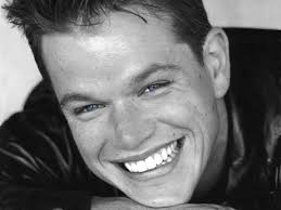 Matt Damon, black and white, smile, american, teeth, HD wallpaper