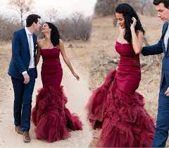 Vintage Burgundy Mermaid Colorful Wedding Dress White Bridal Gown Wedding Dresses Strapless Red Wedding Dresses