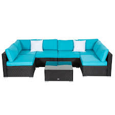 Kinbor 7pcs Outdoor Patio Furniture Sectional Pe Rattan Wicker Rattan Sofa Set With Aqua Cushions Walmart Com Outdoor Furniture Cushions Sectional Patio Furniture Sectional Furniture