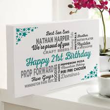 Home goods and stylish accessories and apparel are also good choices as this is about the age most men are branching out to live on their own and starting careers. 21st Birthday Gift Of Personalised Word Art Chatterbox Walls